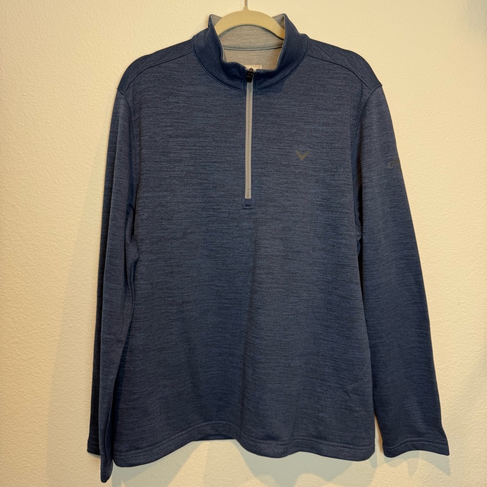 Callaway Men’s L Quarter Zip Pullover Blue Golf Performance Top Long Sleeve